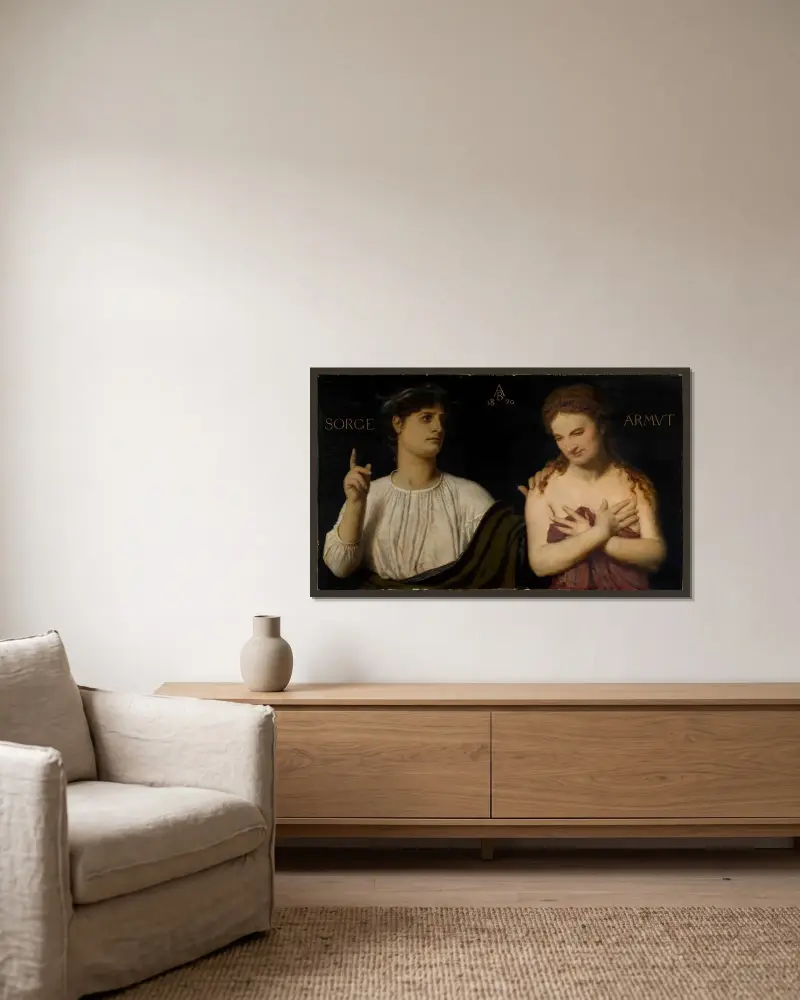 Armod och sorg av Arnold Böcklin inramad på en vägg