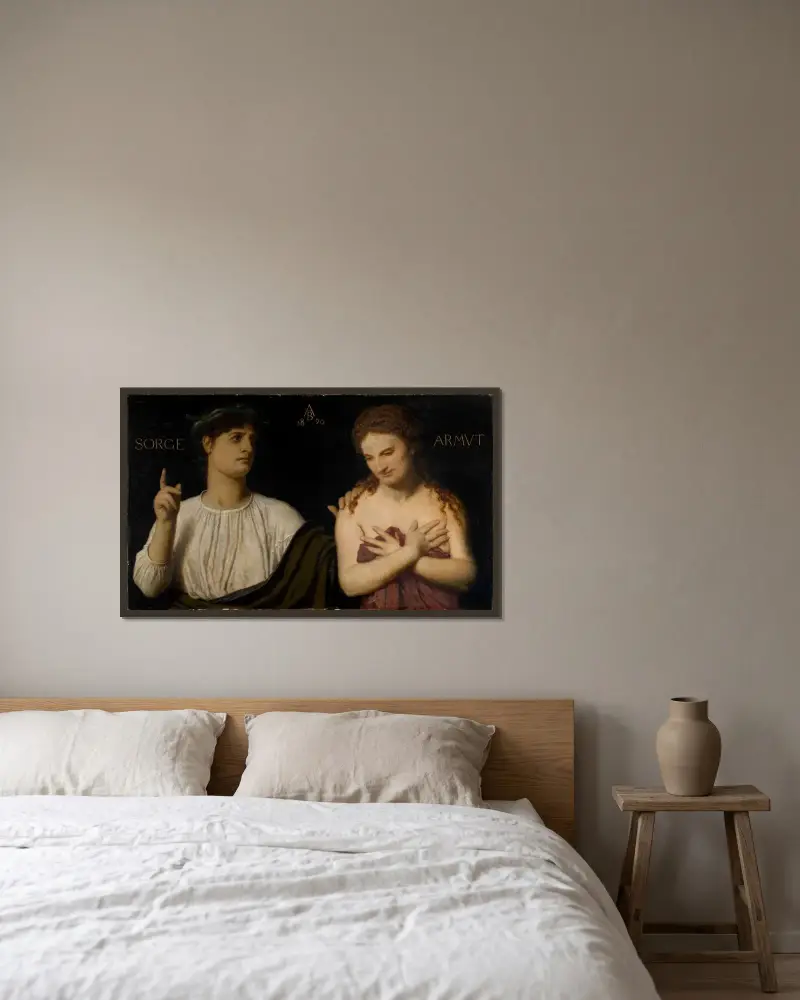 Armod och sorg av Arnold Böcklin inramad på en vägg
