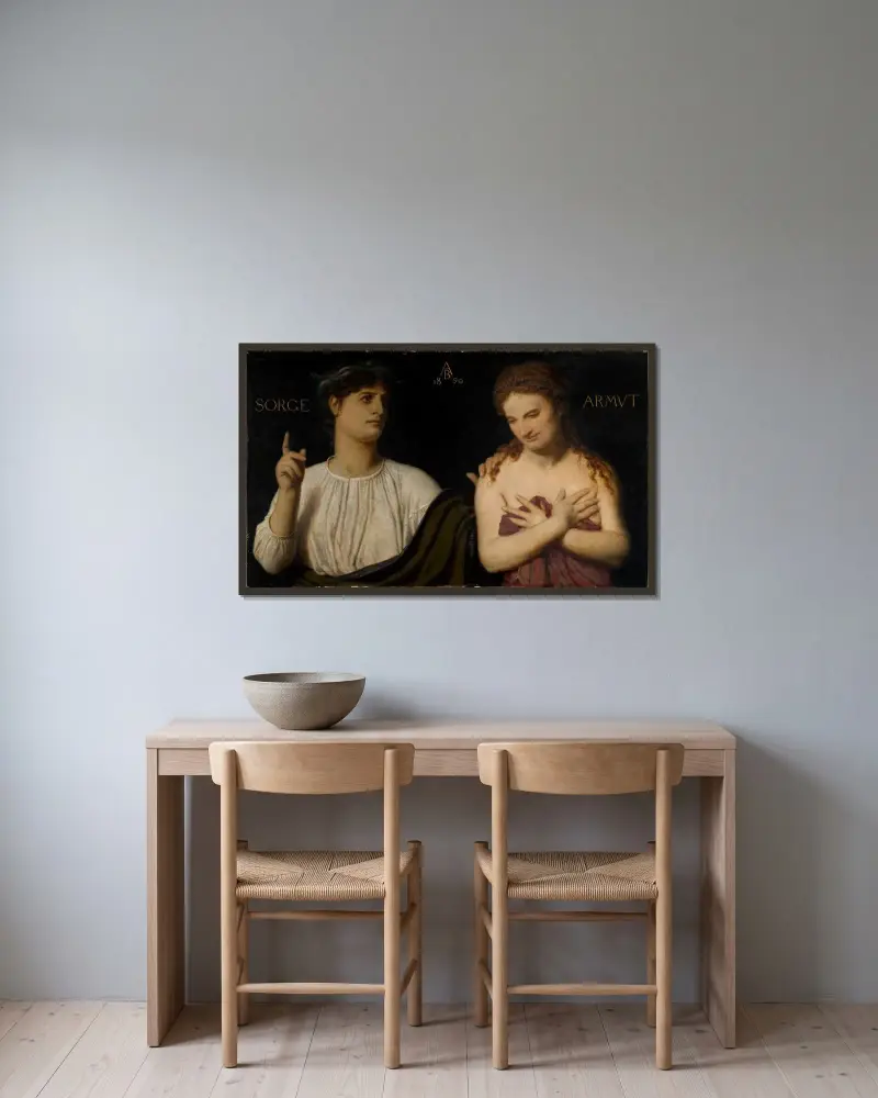 Armod och sorg av Arnold Böcklin inramad på en vägg