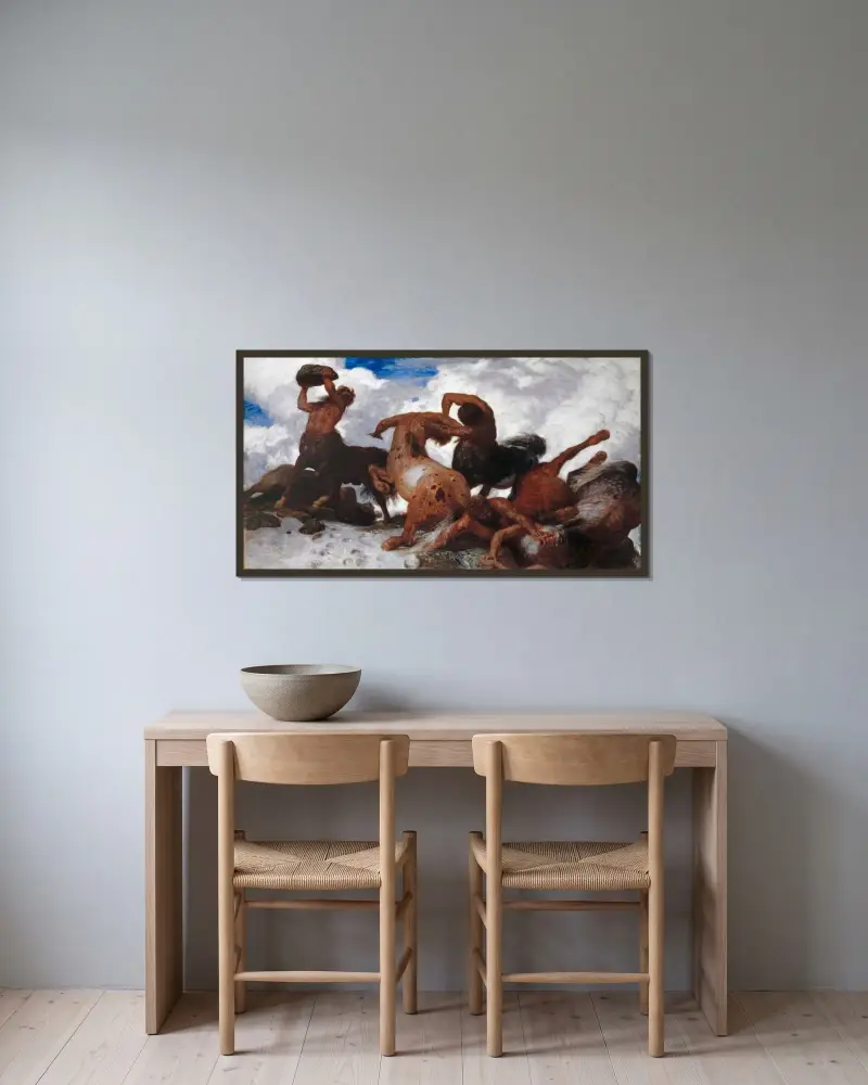 Kentaurens strid av Arnold Böcklin inramad på en vägg