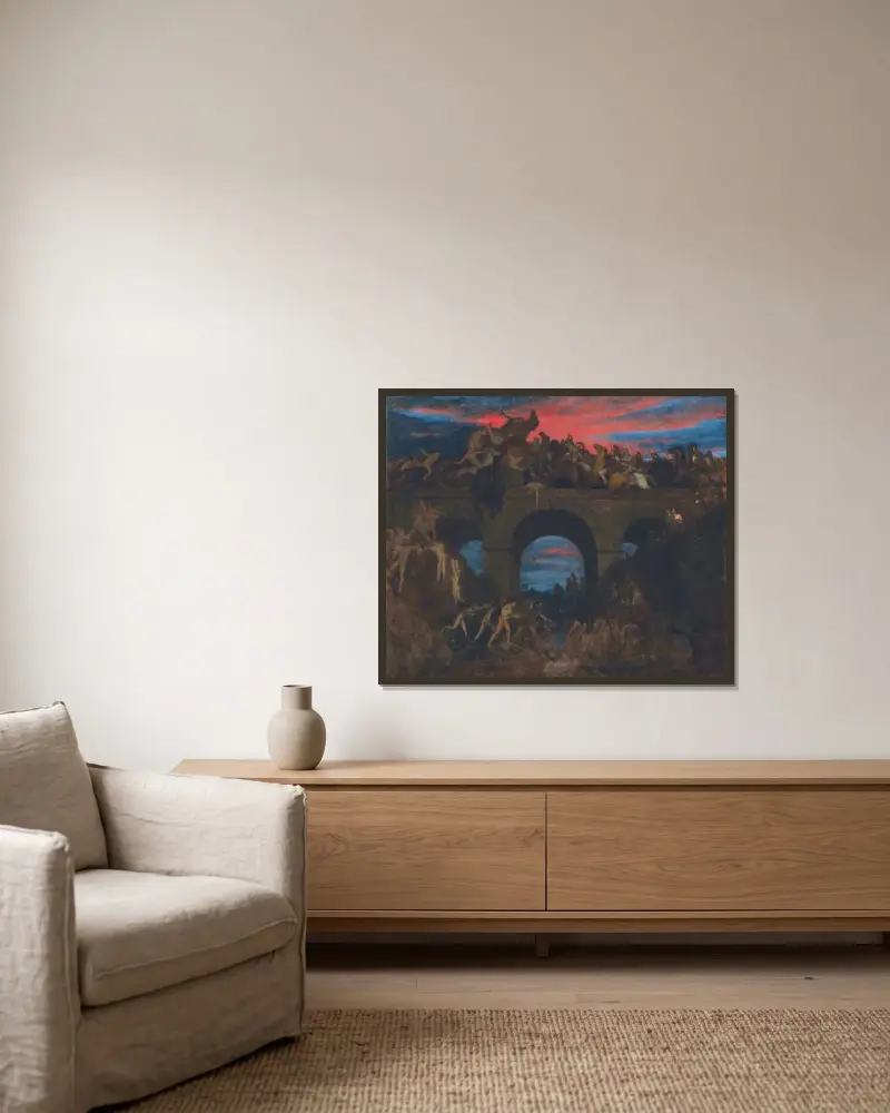 Strid på bron av Arnold Böcklin inramad på en vägg