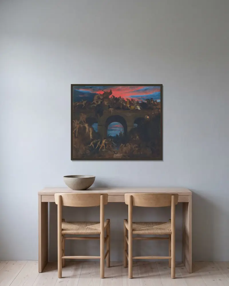 Strid på bron av Arnold Böcklin inramad på en vägg