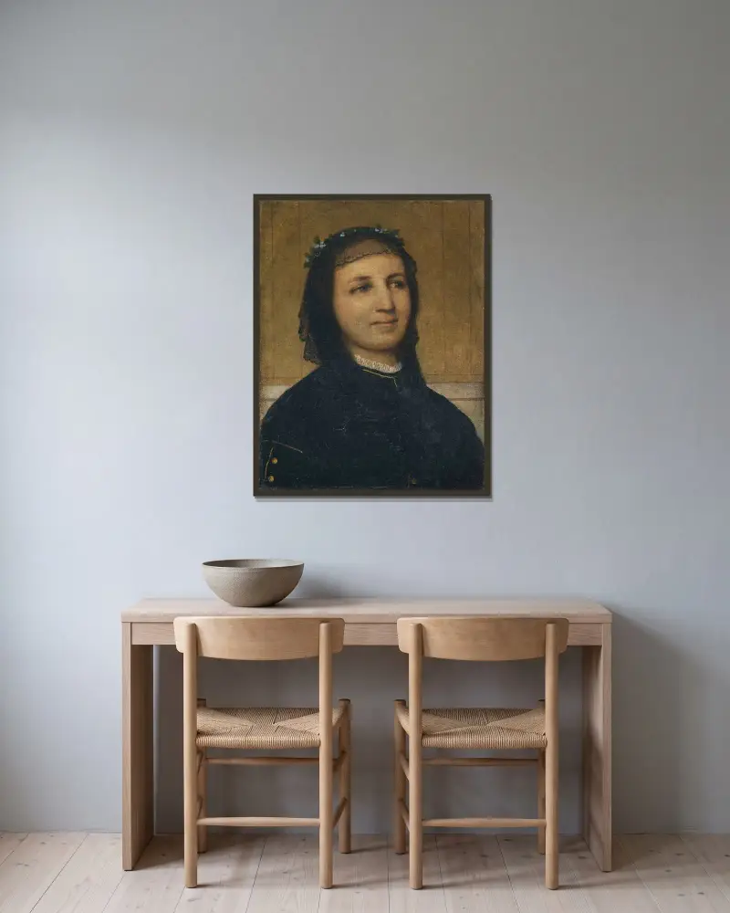 Bildnis Margaretha Antoinette Mähly-Schermar av Arnold Böcklin inramad på en vägg
