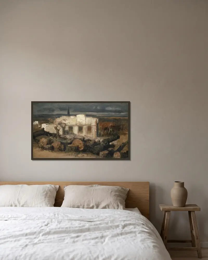 Förstört hus nära Kehl av Arnold Böcklin inramad på en vägg