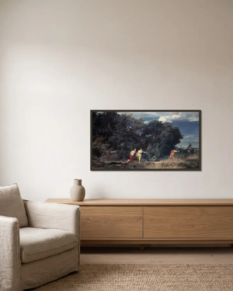 Dianas jakt av Arnold Böcklin inramad på en vägg