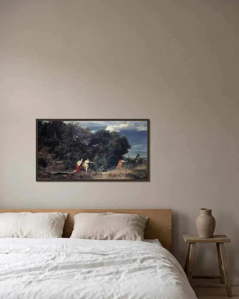 Dianas jakt av Arnold Böcklin inramad på en vägg