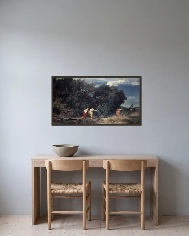 Dianas jakt av Arnold Böcklin inramad på en vägg
