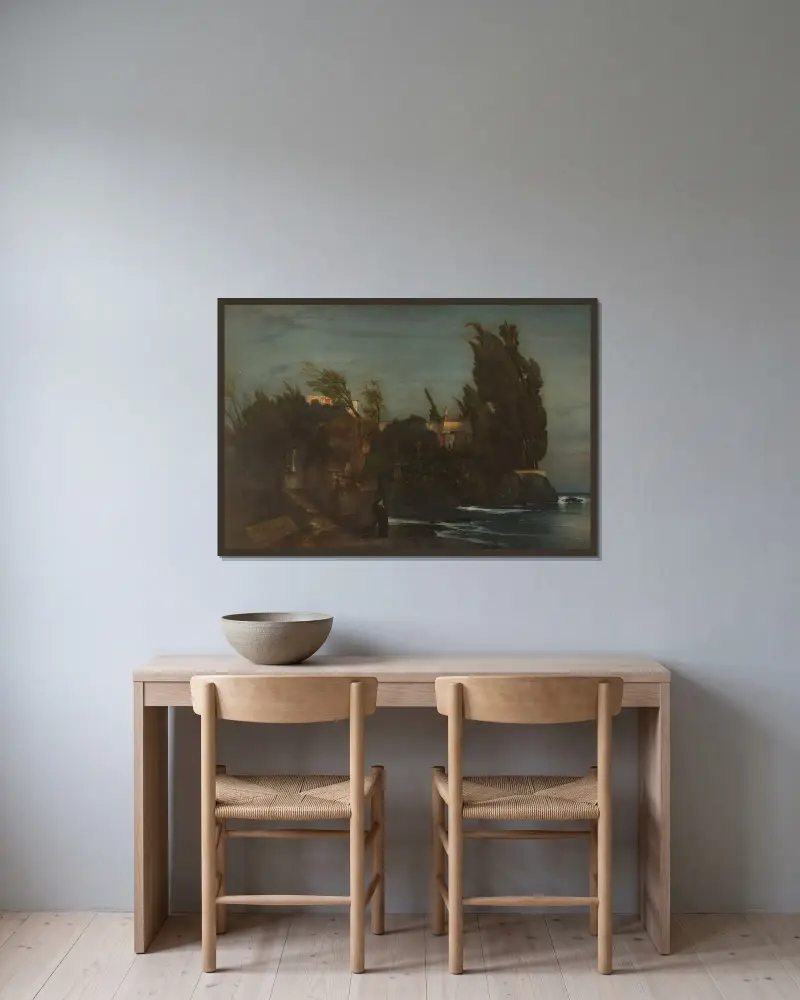 Fiesole vid havet av Arnold Böcklin inramad på en vägg