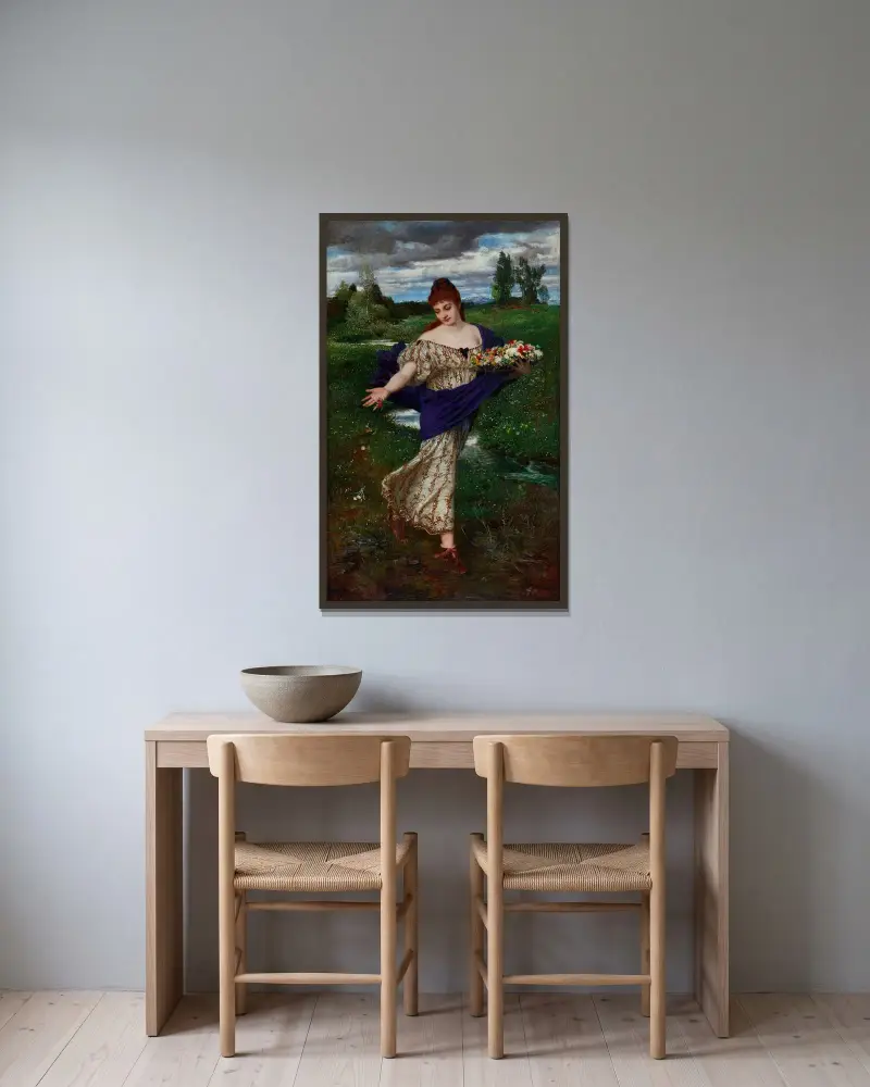 Flora, Blumen streuend von Arnold Böcklin gerahmt an einer Wand