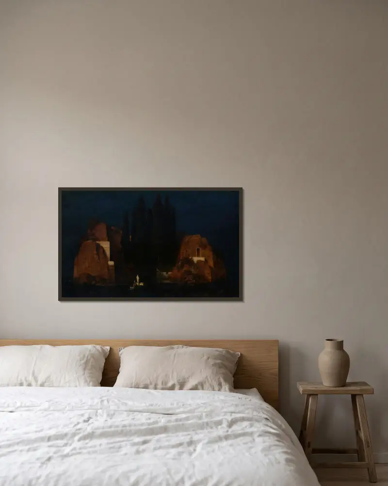 Die Toteninsel von Arnold Böcklin gerahmt an einer Wand