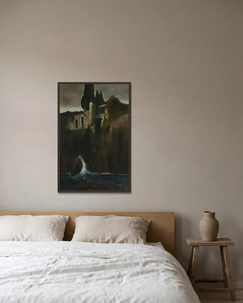 Landskap av Arnold Böcklin inramad på en vägg
