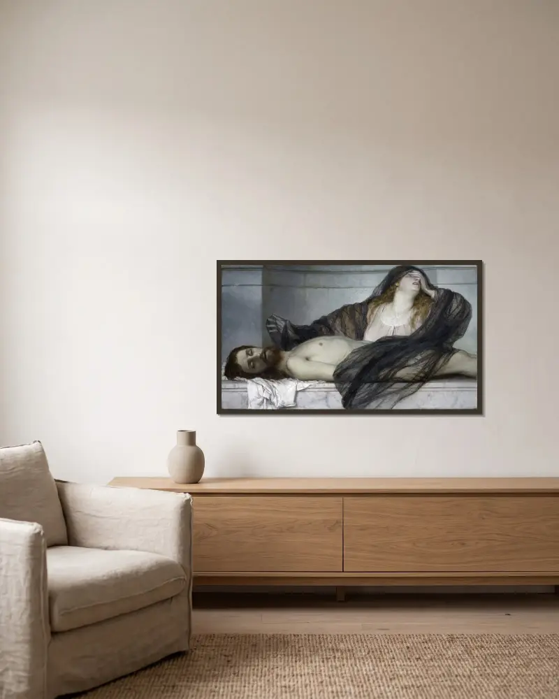 Magdalena trauert um den Leichnam Christi von Arnold Böcklin gerahmt an einer Wand