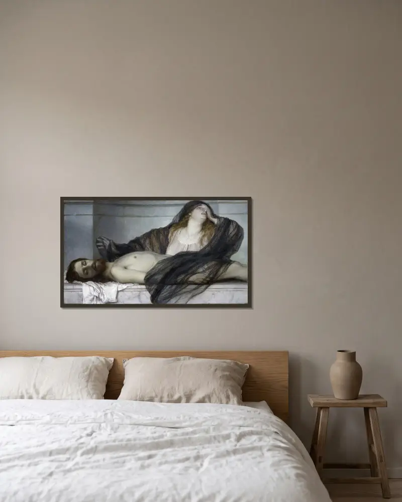 Magdalena trauert um den Leichnam Christi von Arnold Böcklin gerahmt an einer Wand