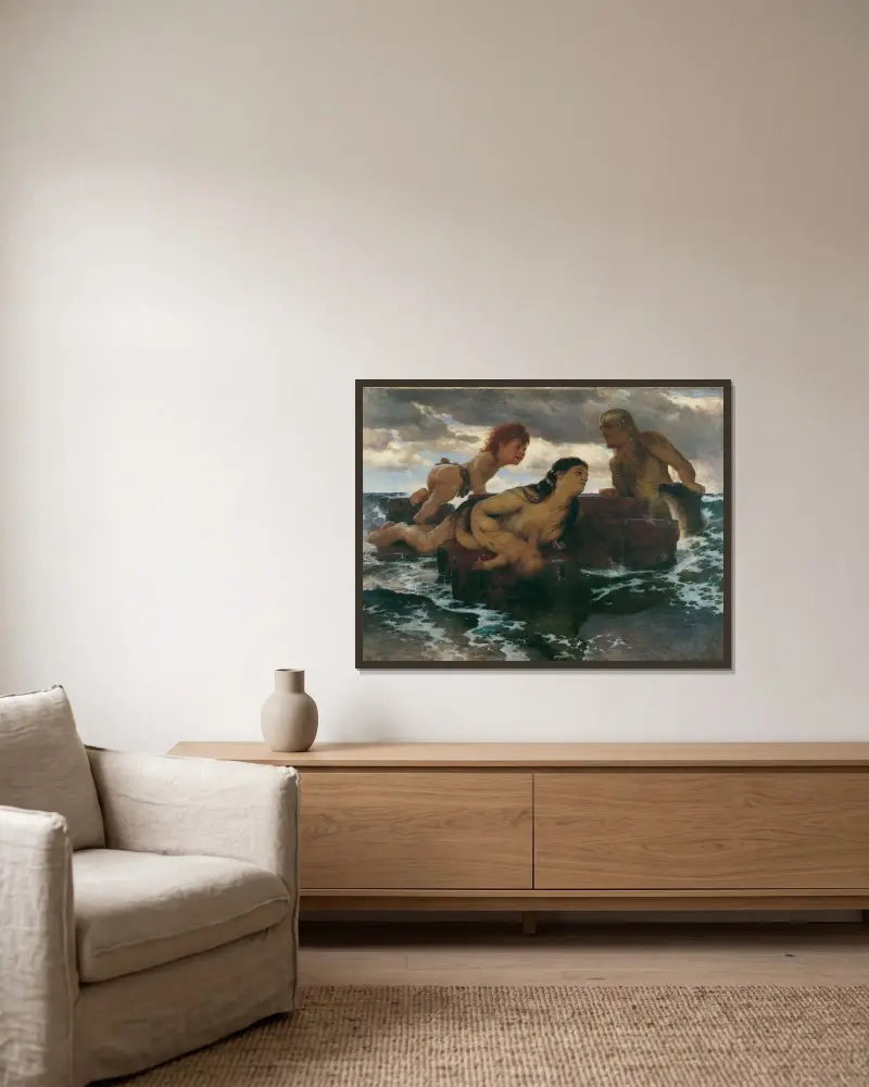 Havsidyll av Arnold Böcklin inramad på en vägg
