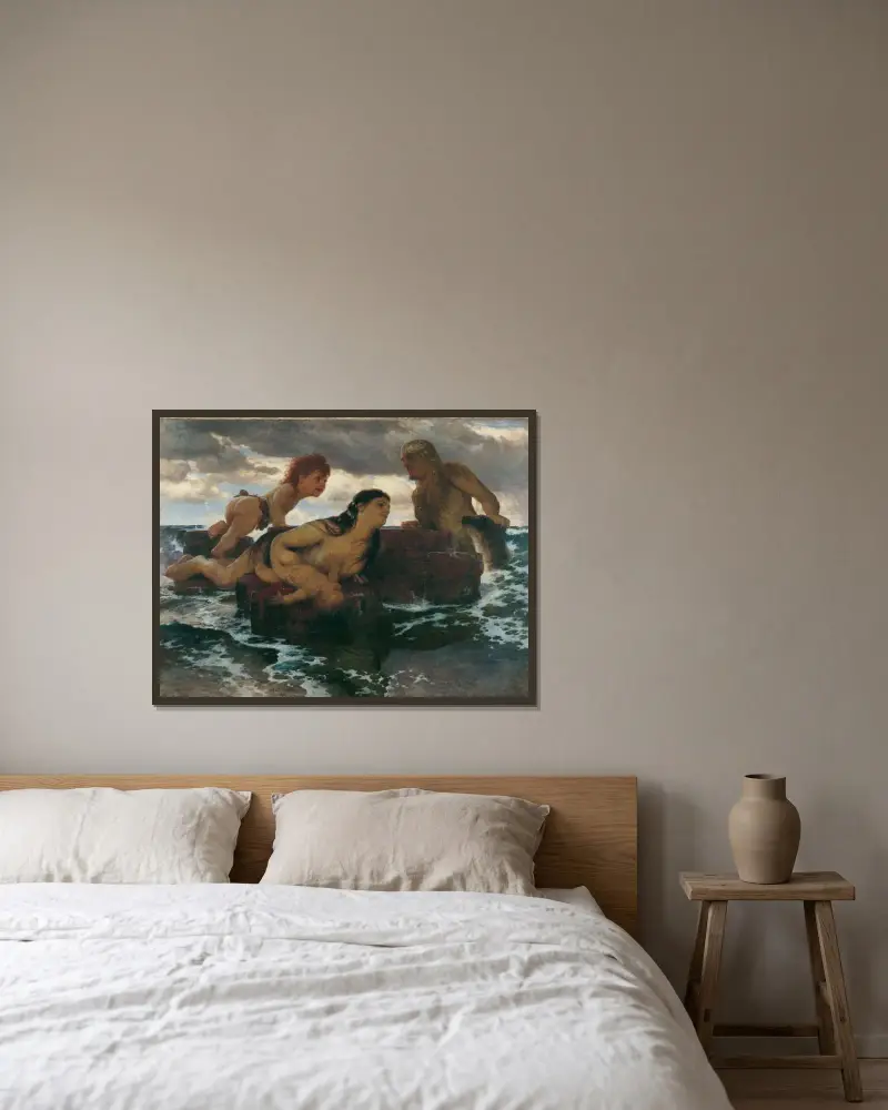 Havsidyll av Arnold Böcklin inramad på en vägg