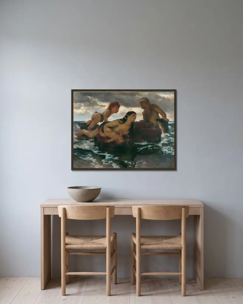 Havsidyll av Arnold Böcklin inramad på en vägg