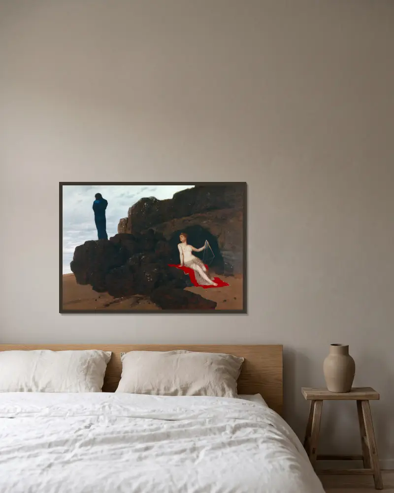 Odysseus und Kalypso von Arnold Böcklin gerahmt an einer Wand