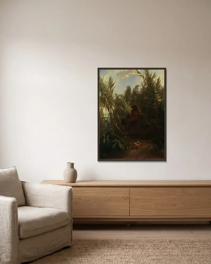 Pan i vassen av Arnold Böcklin inramad på en vägg