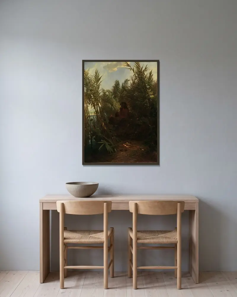 Pan i vassen av Arnold Böcklin inramad på en vägg