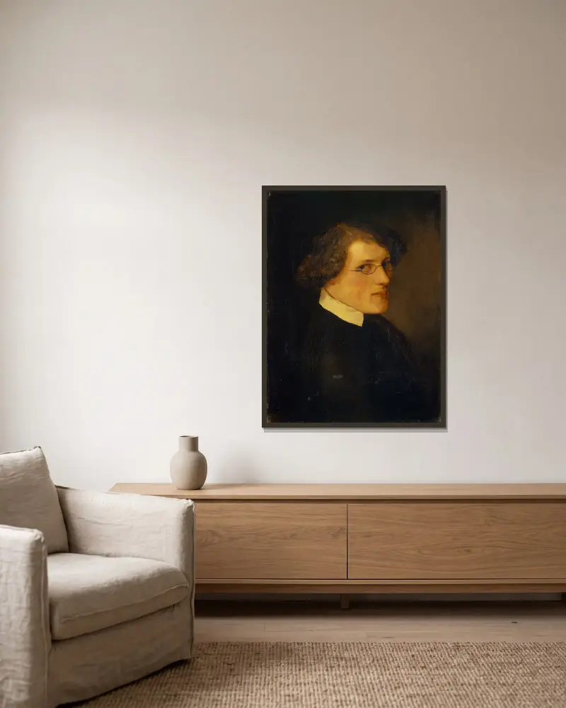 Portrait of Jakob Mähly av Arnold Böcklin inramad på en vägg