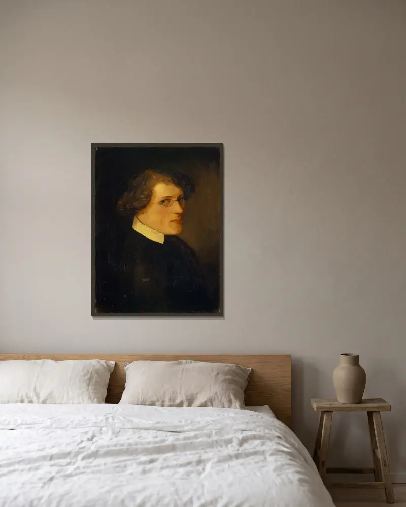 Portrait of Jakob Mähly av Arnold Böcklin inramad på en vägg