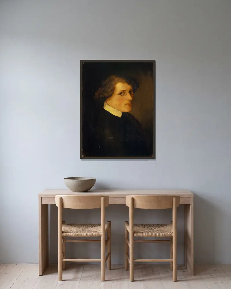 Portrait of Jakob Mähly av Arnold Böcklin inramad på en vägg