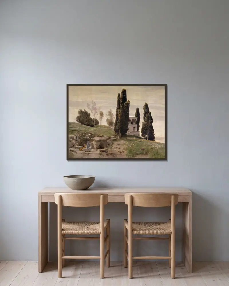 Odpočinek na útěku do Egypta, Arnold Böcklin v rámu na stěně