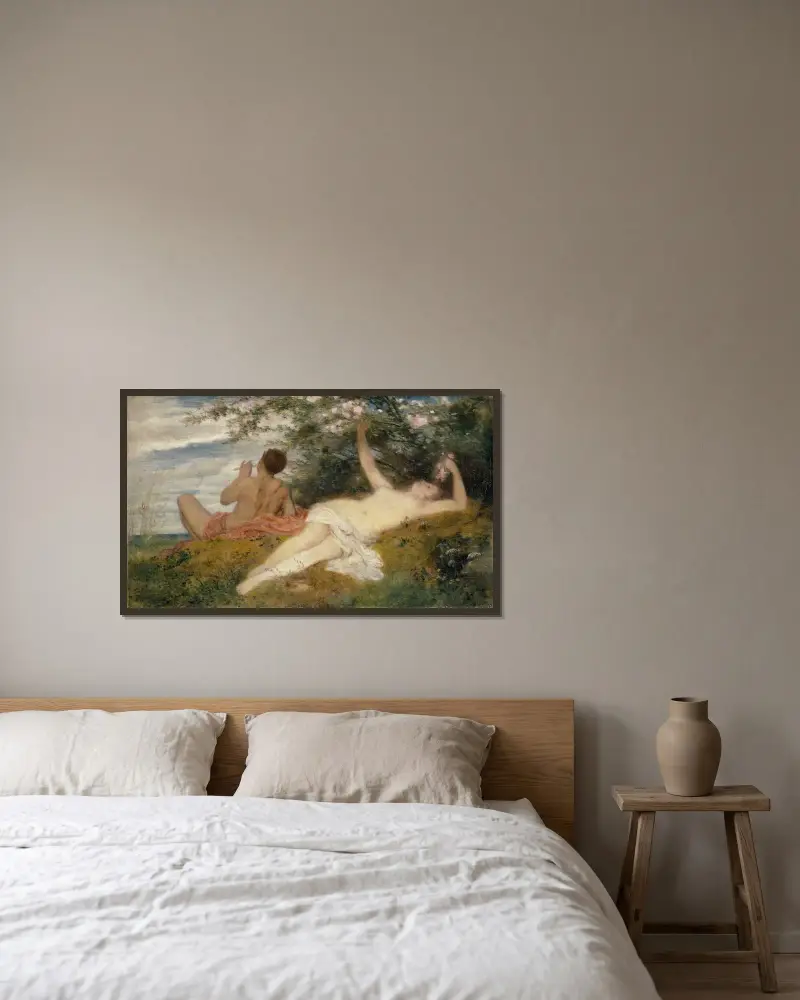 Frühling von Arnold Böcklin gerahmt an einer Wand