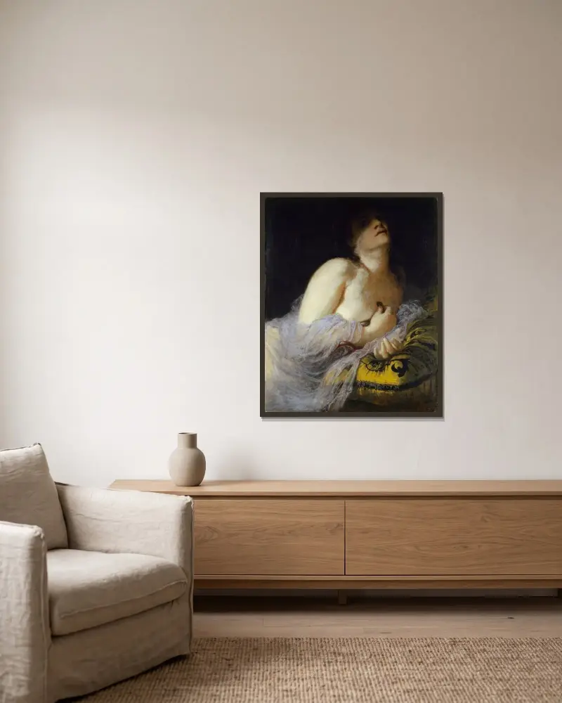 Kleopatras död av Arnold Böcklin inramad på en vägg