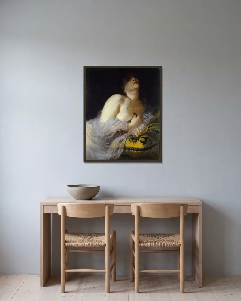Kleopatras död av Arnold Böcklin inramad på en vägg