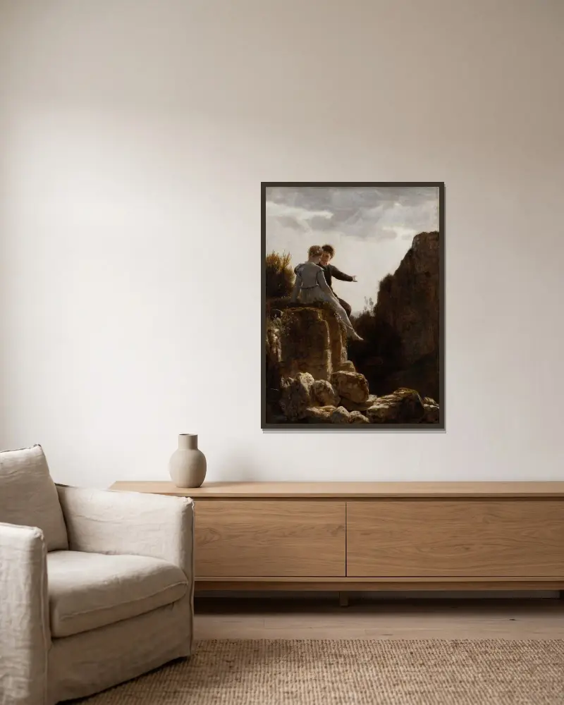 Die Flitterwochen von Arnold Böcklin gerahmt an einer Wand