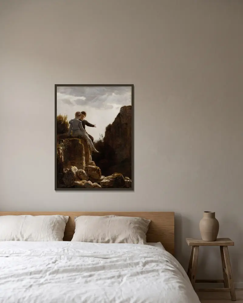 Die Flitterwochen von Arnold Böcklin gerahmt an einer Wand