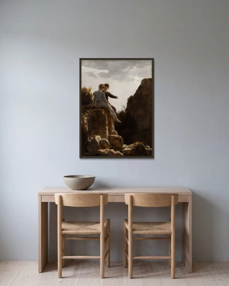 Die Flitterwochen von Arnold Böcklin gerahmt an einer Wand