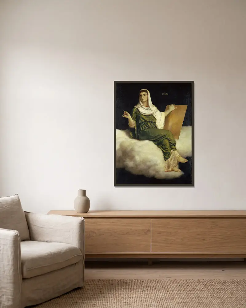 Die Muse Klio von Arnold Böcklin gerahmt an einer Wand