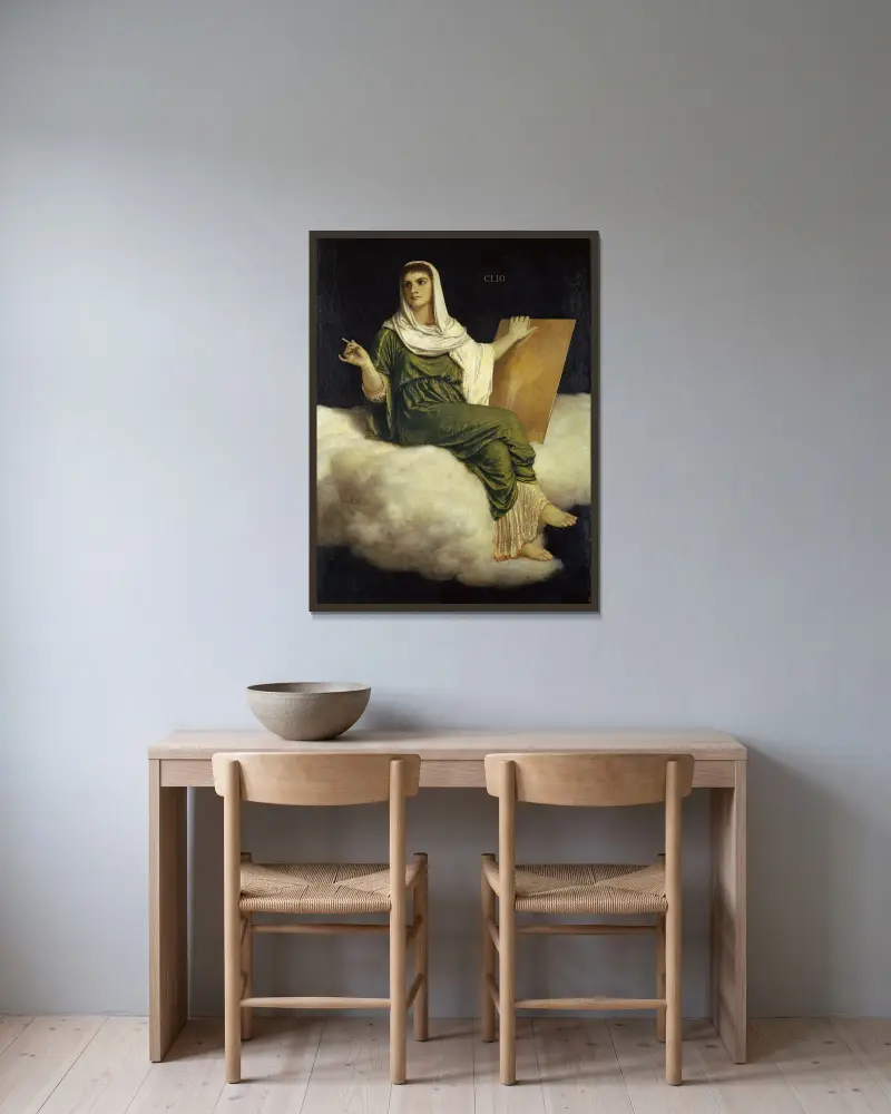 Die Muse Klio von Arnold Böcklin gerahmt an einer Wand