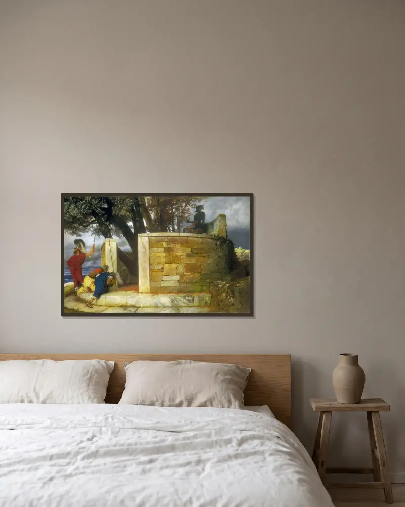 Herkules helgedom av Arnold Böcklin inramad på en vägg