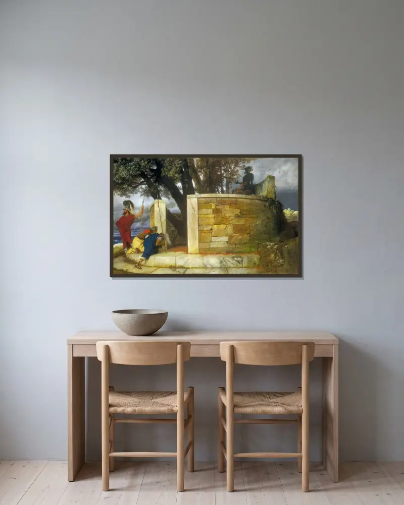 Herkules helgedom av Arnold Böcklin inramad på en vägg