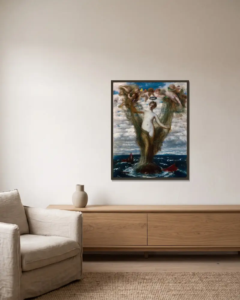 Venus Anadyomene av Arnold Böcklin inramad på en vägg