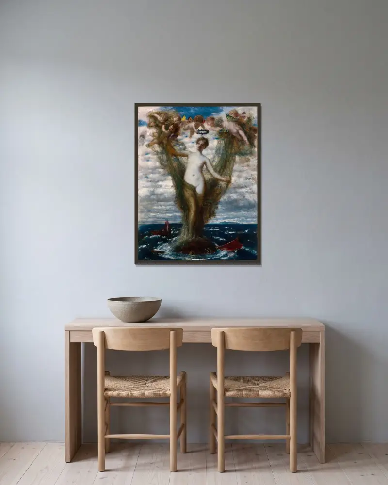 Venus Anadyomene av Arnold Böcklin inramad på en vägg