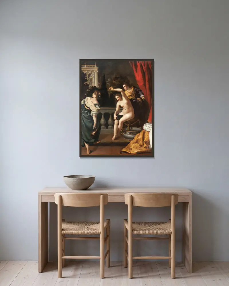 Batszeba w kąpieli, Artemisia Gentileschi w ramie na ścianie