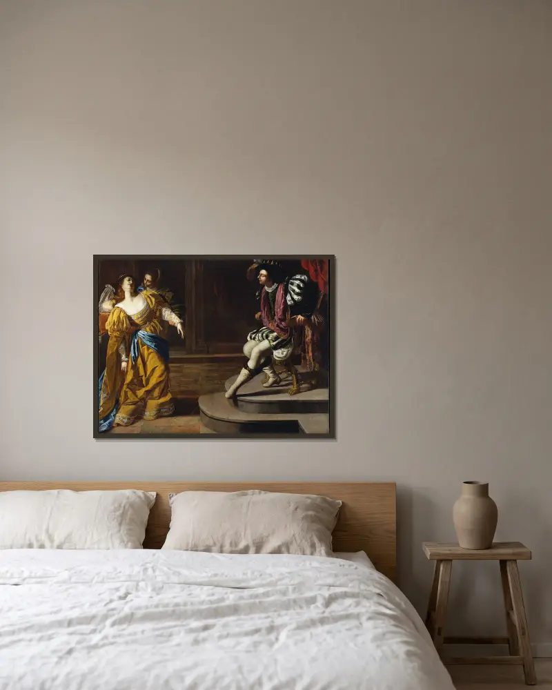 Esther before Ahasuerus av Artemisia Gentileschi inramad på en vägg