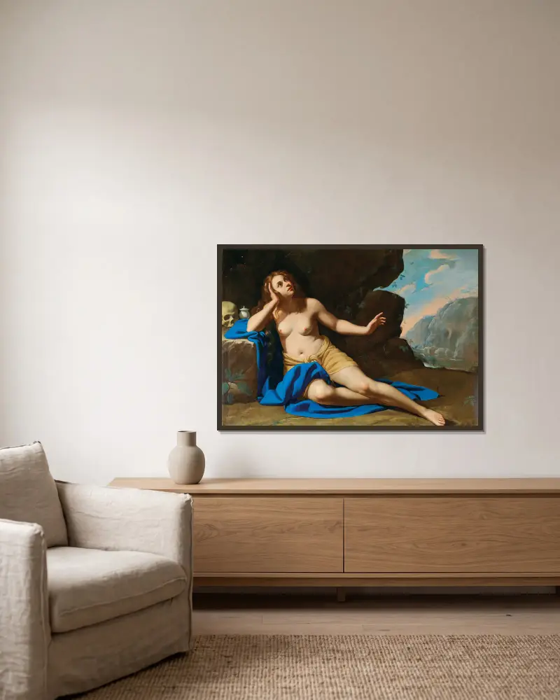 Mary Magdalene In Ecstasy Ii av Artemisia Gentileschi inramad på en vägg
