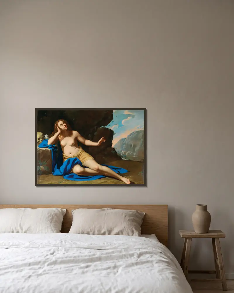 Mary Magdalene In Ecstasy Ii av Artemisia Gentileschi inramad på en vägg
