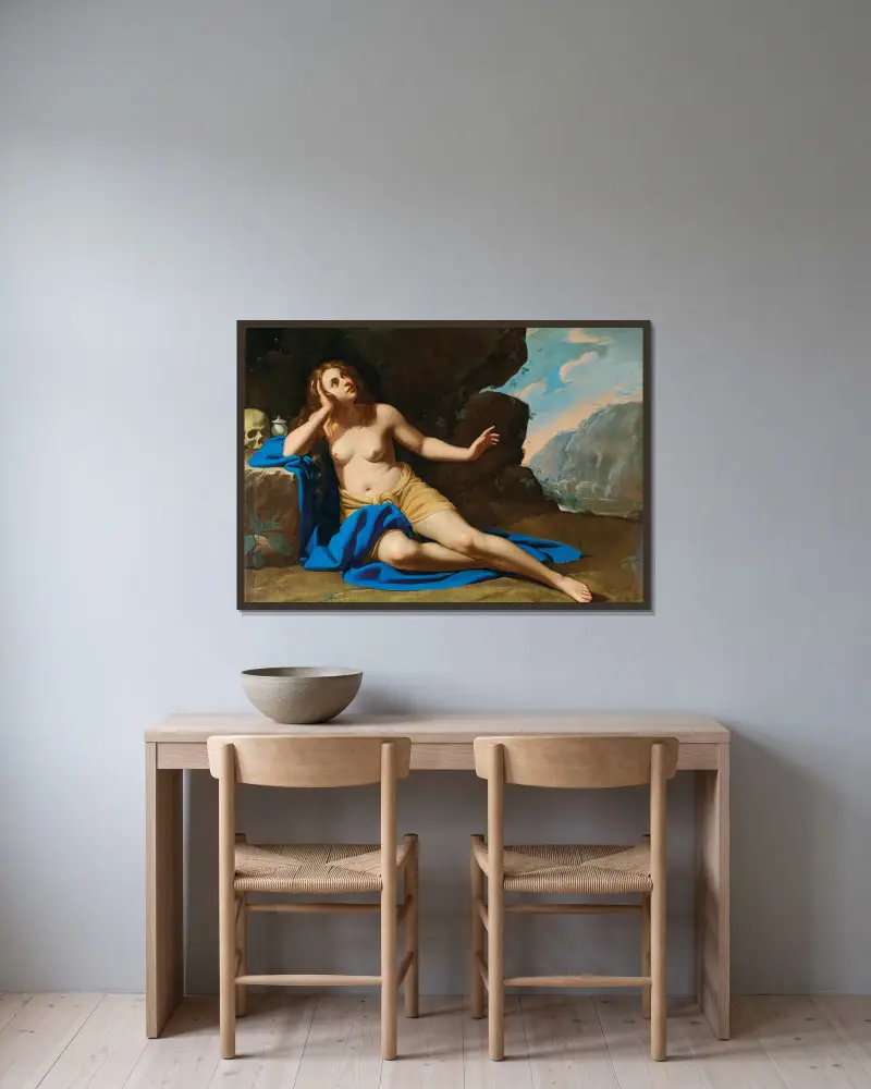 Mary Magdalene In Ecstasy Ii av Artemisia Gentileschi inramad på en vägg