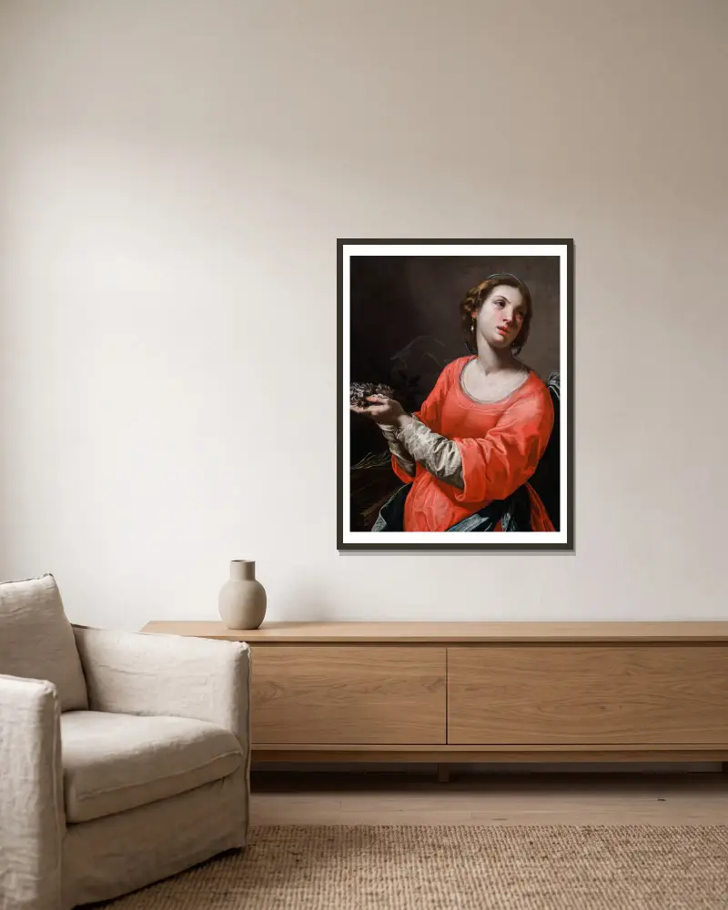 Heilige Cecilia von Artemisia Gentileschi gerahmt an einer Wand