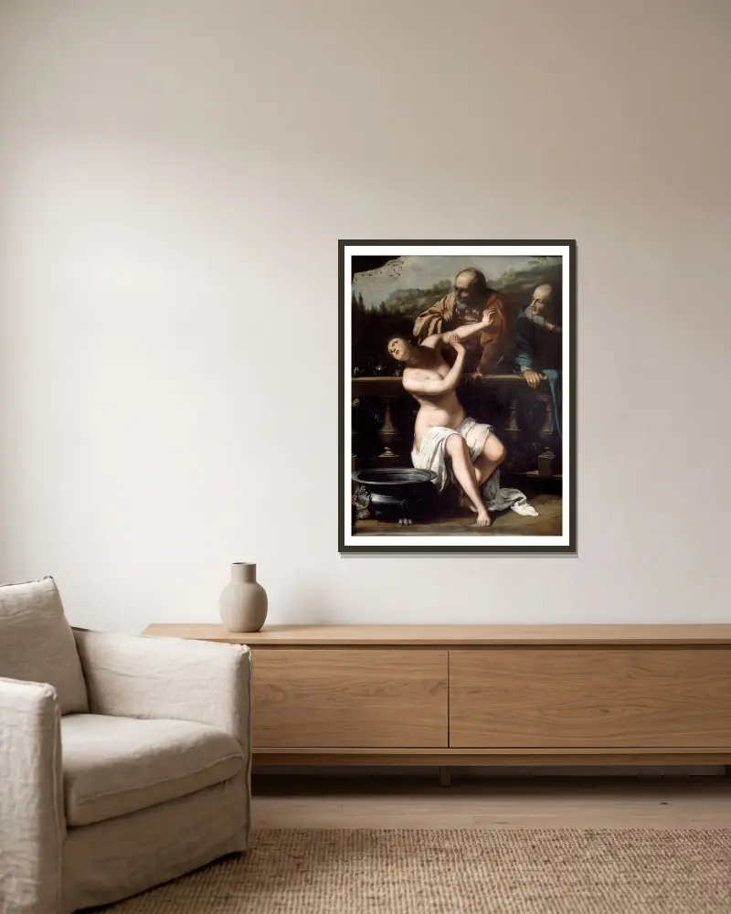 Susanna and the Elders av Artemisia Gentileschi inramad på en vägg