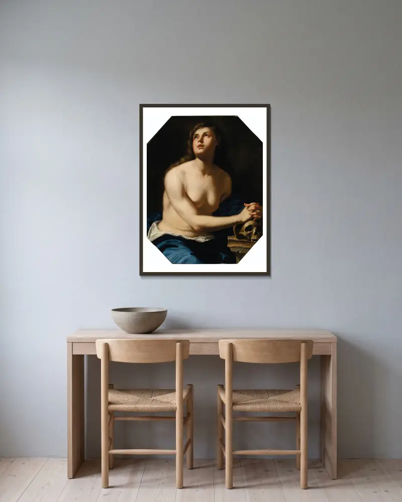 The Penitent Magdalene av Artemisia Gentileschi inramad på en vägg