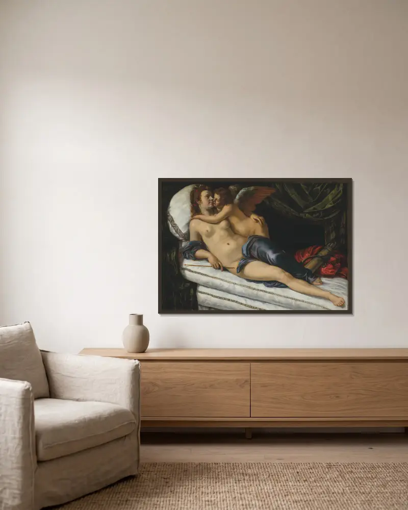 Venus and Cupid av Artemisia Gentileschi inramad på en vägg