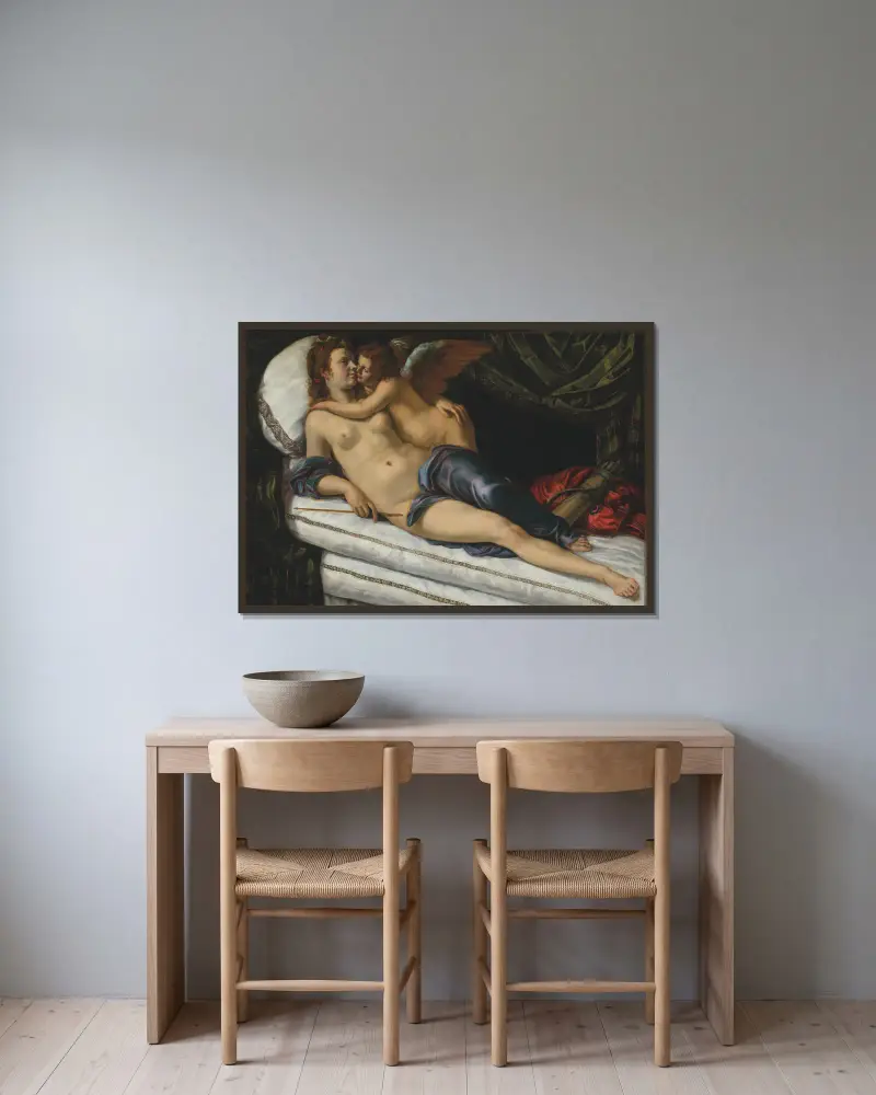 Venus and Cupid av Artemisia Gentileschi inramad på en vägg