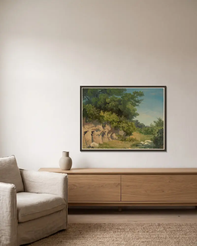 Klippe mit Bäumen von Arthur Blaschnik gerahmt an einer Wand